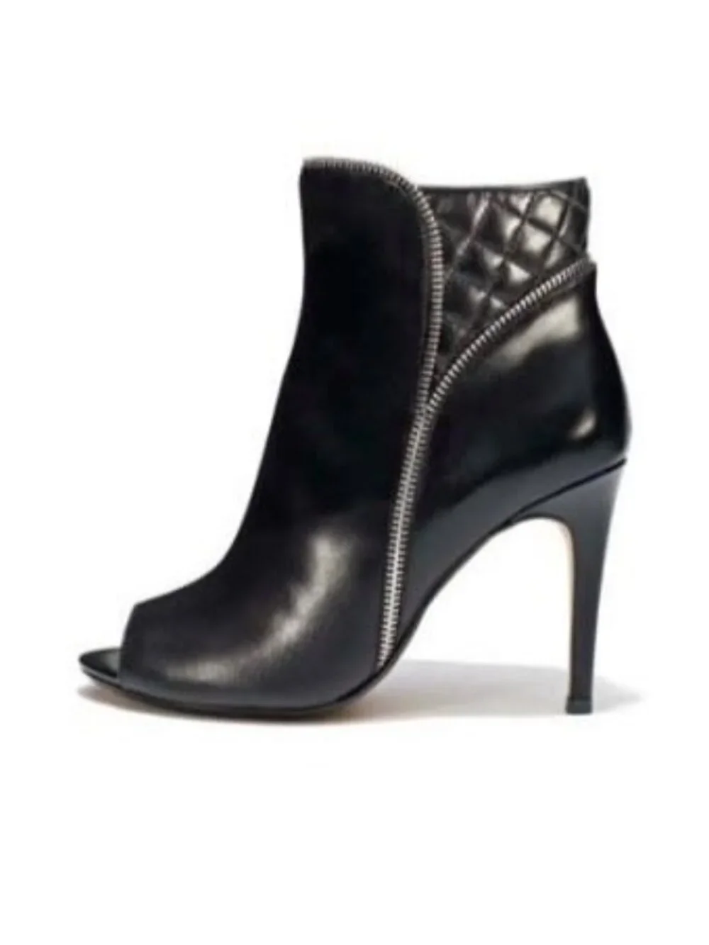 Halogen Black Leather Open-Toe Stiletto Ankle Boots With Zipper Detail Size 8M
